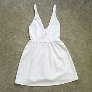 White deep v dress